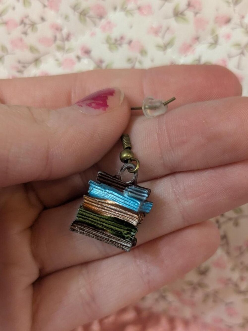 handmade stack of books earrings
